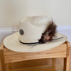 Stetson Straw Hat Turquoise Concho Feather
